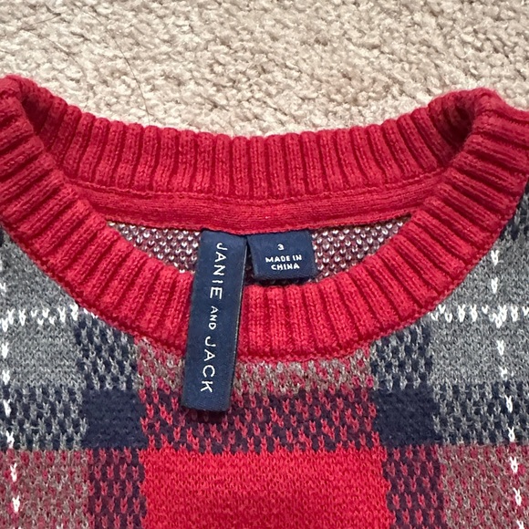 Janie and Jack Kids Red Plaid Tartan Sweater - Picture 4 of 7